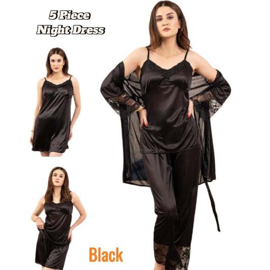 5-Piece Bridal Silk Long Slit Nighty set...