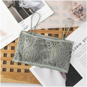 Summer Sexy Lace Bras Women Push Up Lingerie Female Tube Top Bralette Top Tanks Bandeau Top Ice Silk 3D Decoration Wrapped Chest